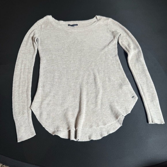 American Eagle Outfitters Tops - American Eagle Cream Ribbed Knit Sweater XS Minimalist Preppy